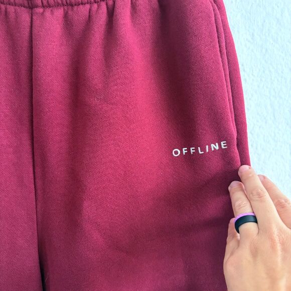 OFFLINE Aerie Cloud Fleece Baggy Trouser Burgundy Wide Leg Pants Womens XS Short - Picture 4 of 8